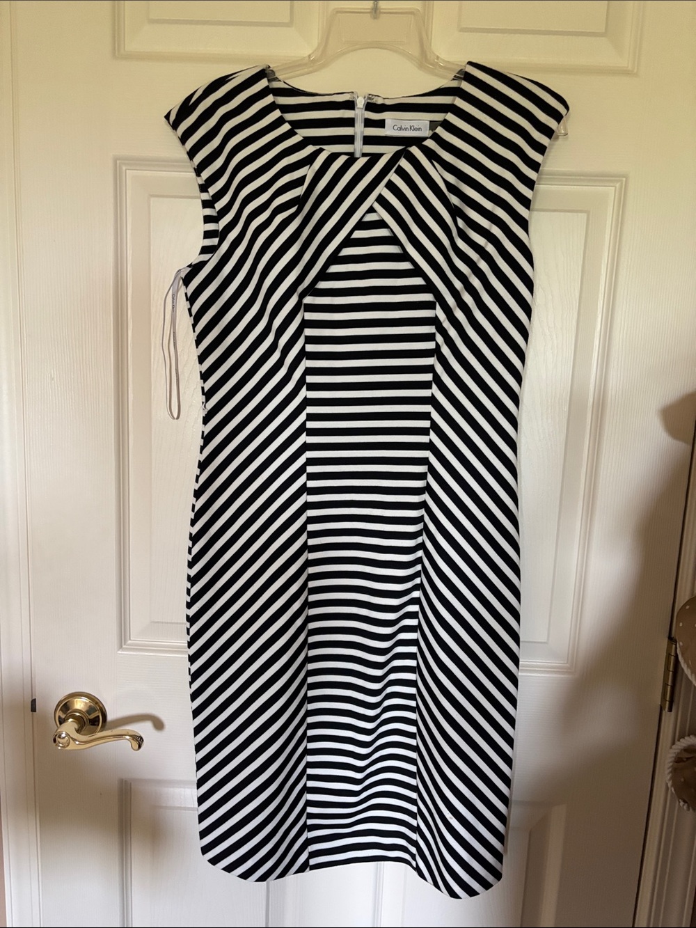Calvin Klein Black and White Striped Midi Dress